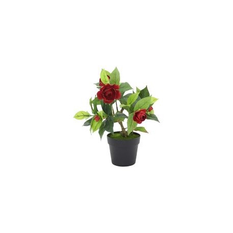 Camelia roja artificial c/maceta 22 x 17 cm