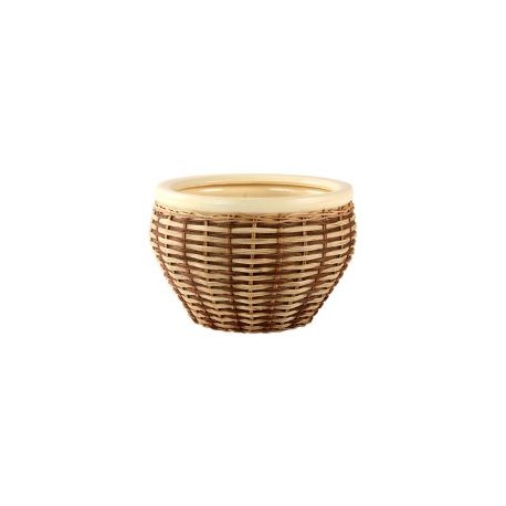 Maceta con aplicación de ratán 30 x 20 cm Café