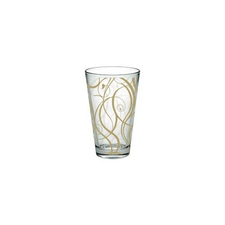 Vaso de vidrio decorado orgánico en tramas color oro, capacidad 350 ml.