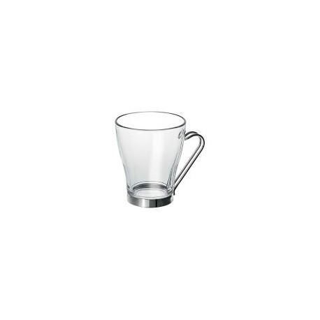 Taza de vidrio para café Debora 245 ml., cuerpo de vidrio asa de acero inoxidable