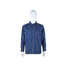Camisa industrial mezclilla 100% algodón manga larga 10.5 oz azul prelavado T-42